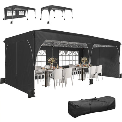 10 x 20 ft Pop Up Canopy Tent, Reflective Strips, UPF 50+, 6 Sandbags, Black Pop Up Canopies at Gallery Canada