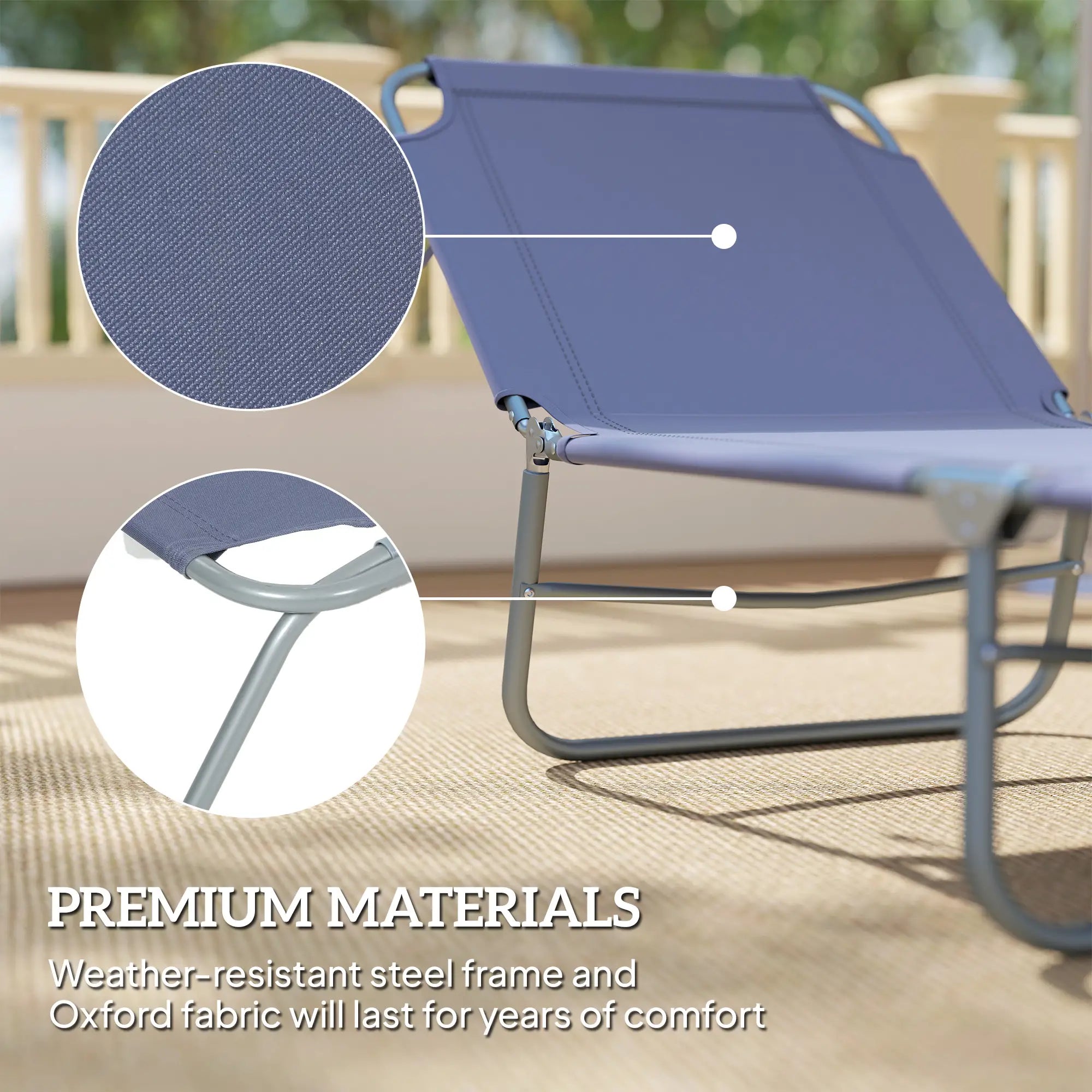 Folding Outdoor Lounge Chair, Reclining Tanning Chair, Navy Blue Lounger Chairs at Gallery Canada