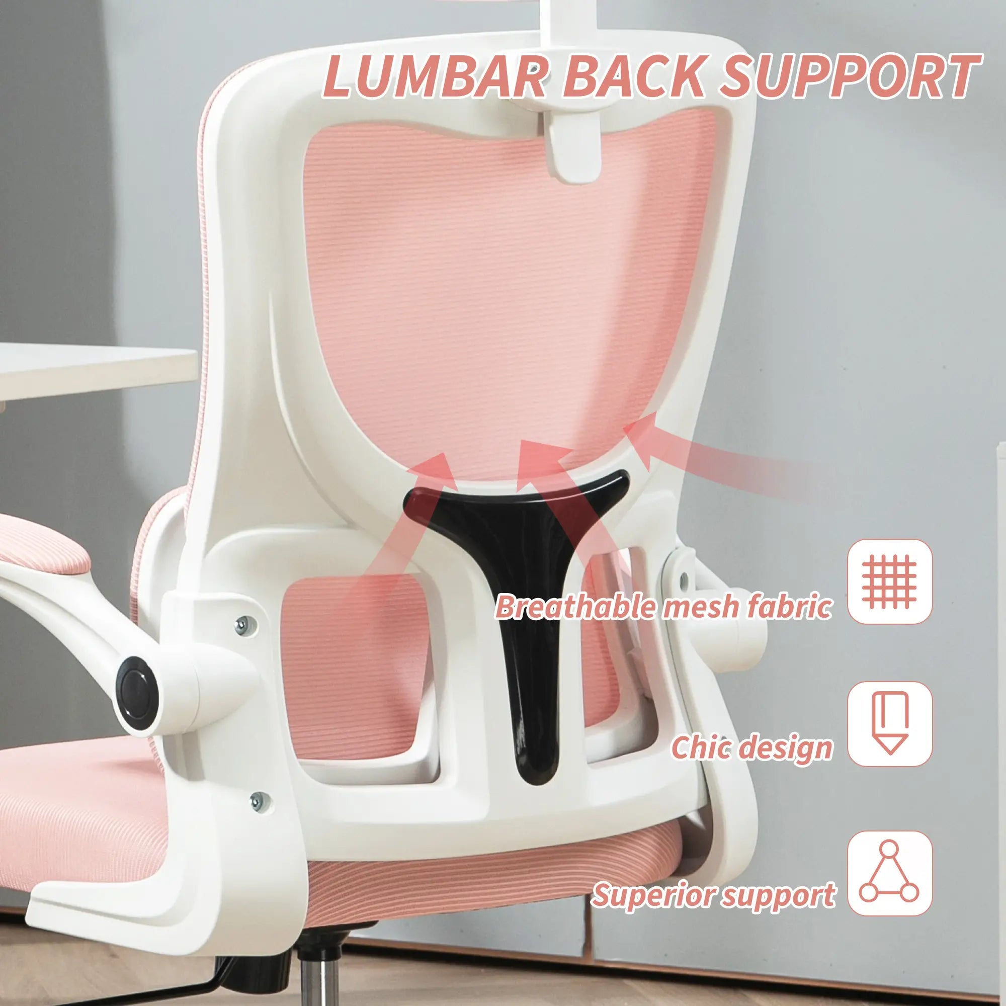 Mesh Office Chair, High Back with Headrest, Lumbar Support, Adjustable Height, Pink Executive & Manager Chairs at Gallery Canada