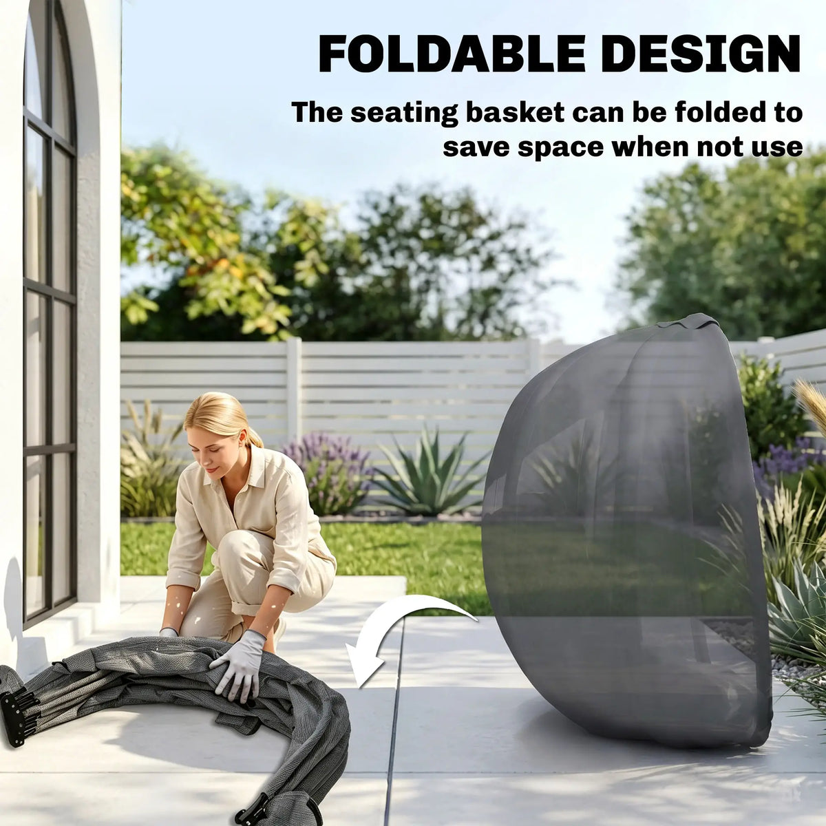 Hanging Egg Chair, Outdoor Swing with Stand, Folding Basket, Grey