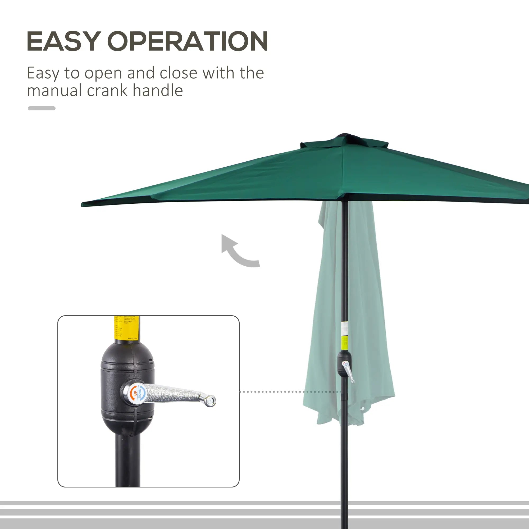 9ft Half Round Umbrella, 5 Ribs, Patio Garden Sun Shade, Dark Green Sun Umbrellas at Gallery Canada