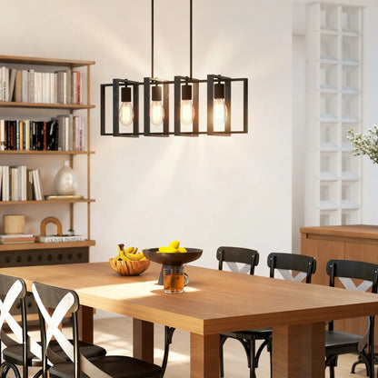 Farmhouse Kitchen Island Linear Pendant Light, 4 Rotatable Frames, Black Floor Lamps & Ceiling Fan Lights at Gallery Canada