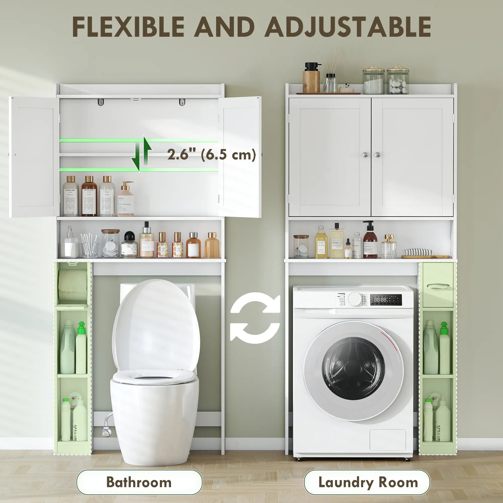 Over Toilet Storage Cabinet, 2 Doors, Toilet Paper Holder, White Bathroom Cabinets at Gallery Canada
