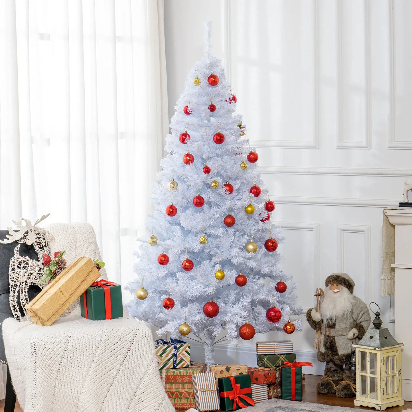 6ft Artificial Christmas Tree, 928 Branch Tips, Metal Stand, White White Christmas Trees at Gallery Canada