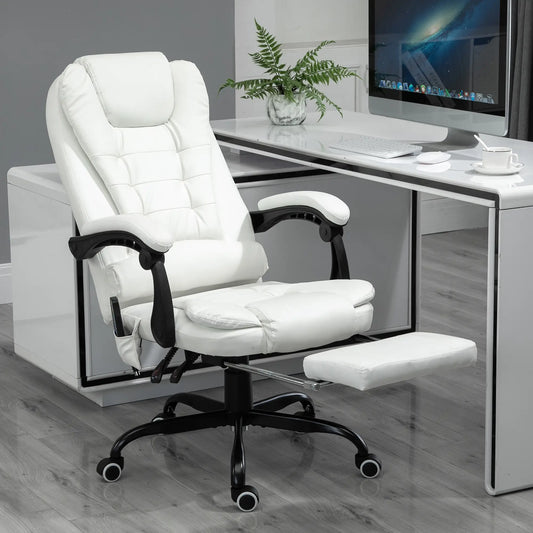 7-Point Vibrating Massage Chair, Reclining Office Chair, Adjustable Height, White Executive & Manager Chairs White at Gallery Canada
