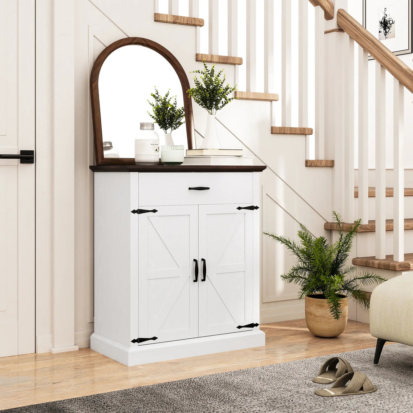 30" Buffet Cabinet, Farmhouse Sideboard, 1.2" Thick Top, White Storage Cabinets at Gallery Canada