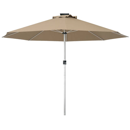 LED Patio Umbrella, Solar & USB Charging, 4 Lighting Modes, Khaki Sun Umbrellas at Gallery Canada