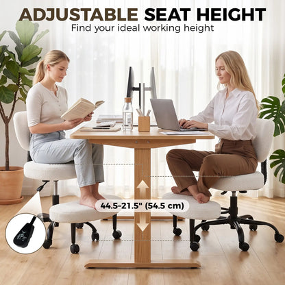 Ergonomic Cross Legged Office Chair, 360 Swivel, Cream