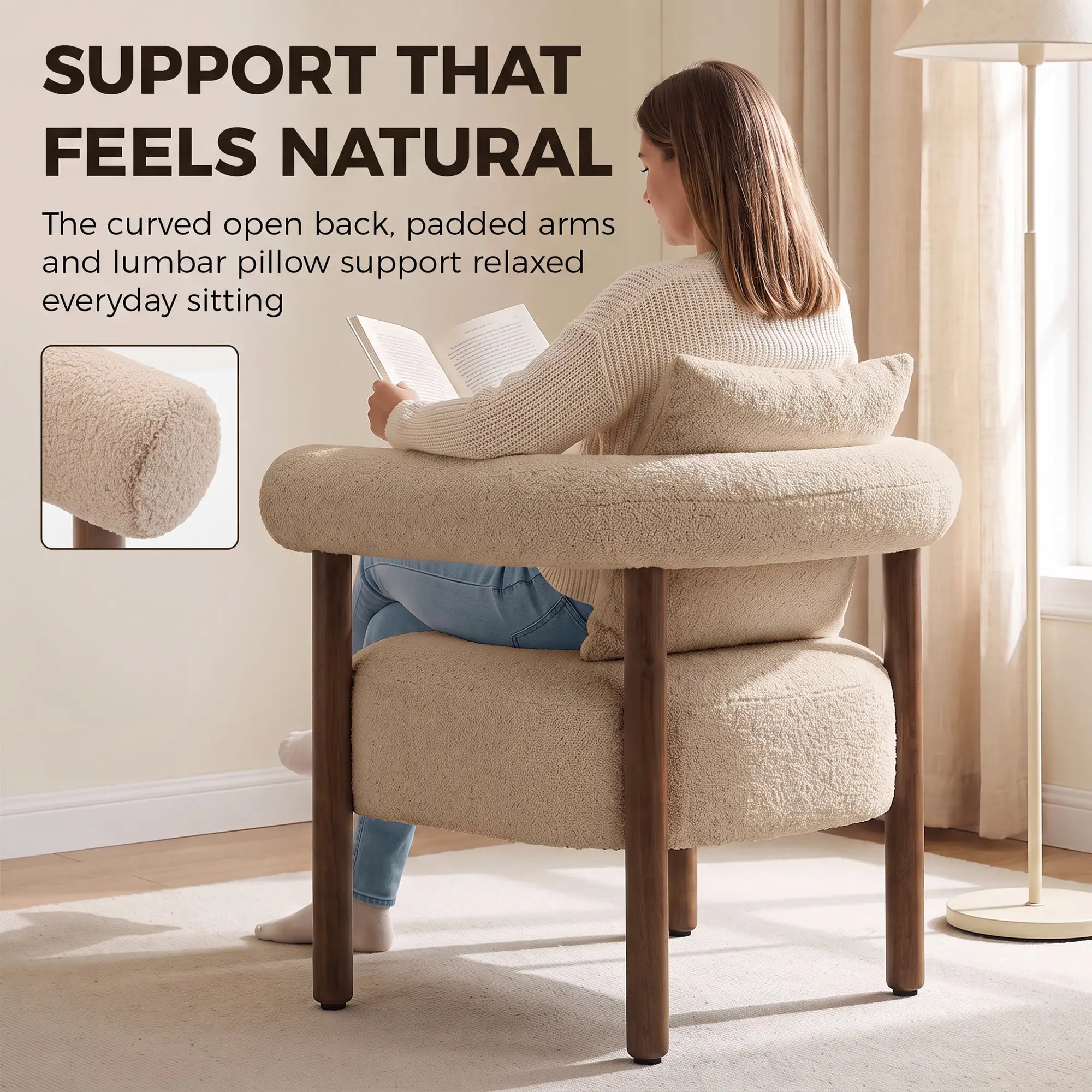 Accent Chair, Teddy Fabric, Brown, Wood Legs, Brown Accent Chairs at Gallery Canada