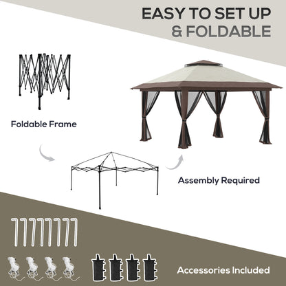 13' x 13' Pop Up Canopy, 2-Tier Roof Tent with Net, Beige Pop Up Canopies at Gallery Canada