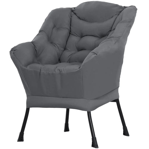 Modern Accent Chair, Armchair with Side Pockets, Steel Legs, Grey
