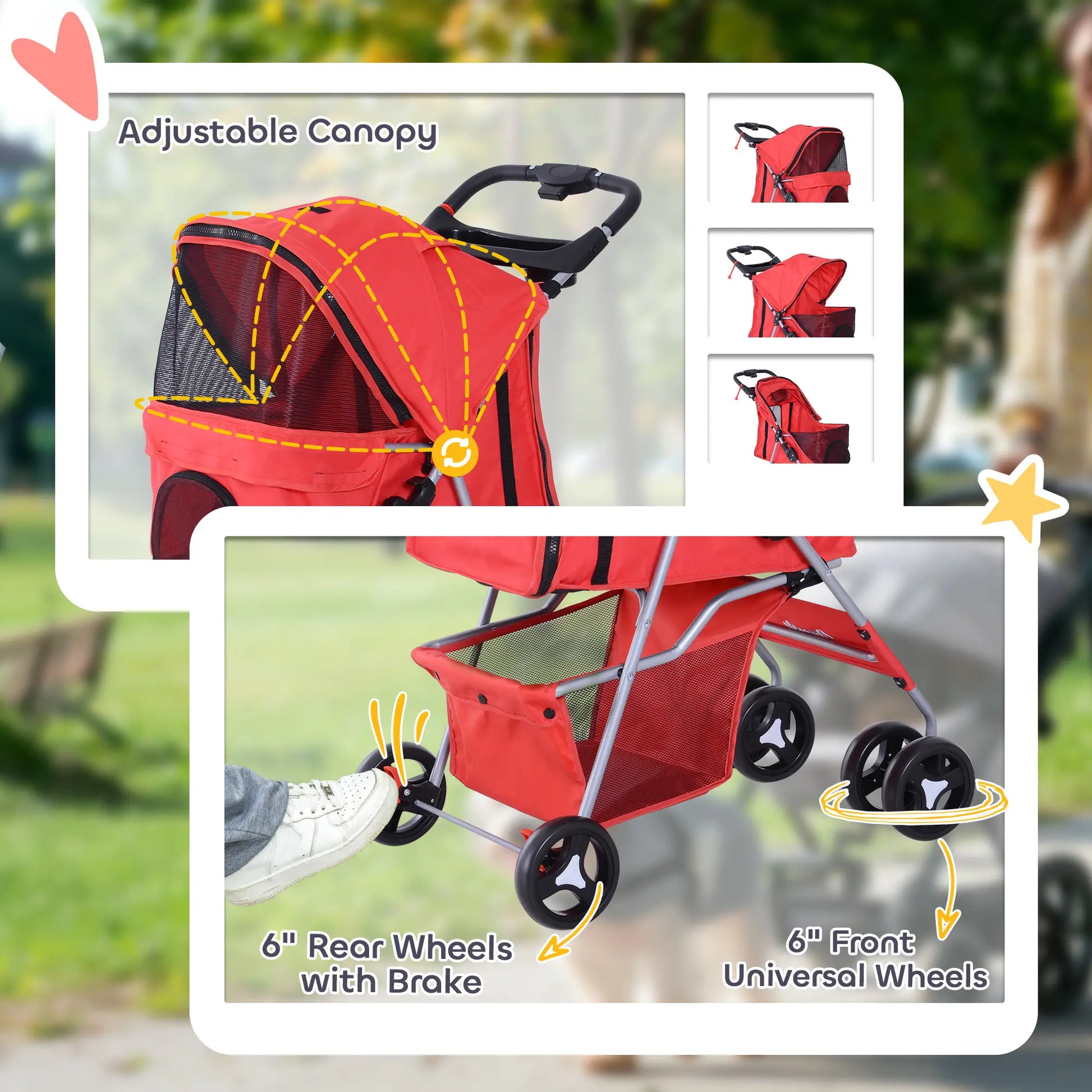 Foldable Pet Stroller, 4 Wheels, Cup Holder, Storage Basket, Red Dog Bike Trailers & Strollers at Gallery Canada