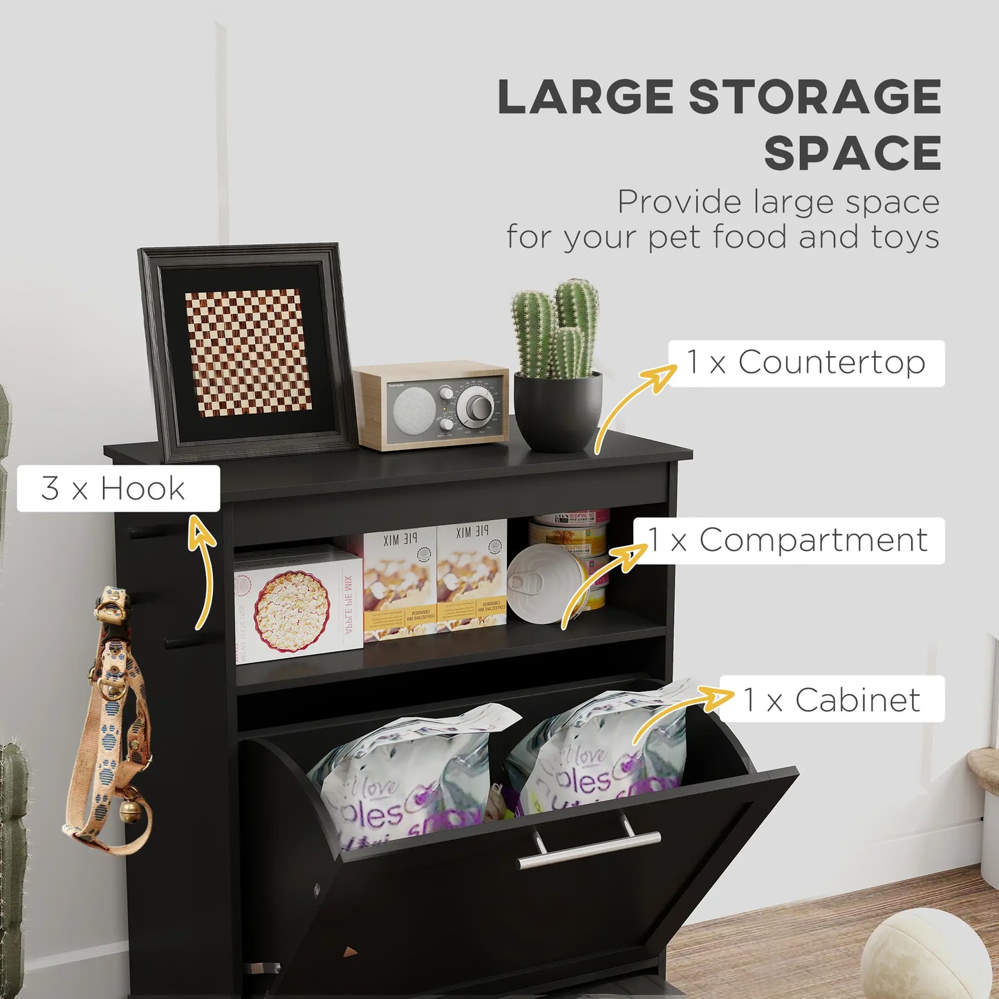 Pet Feeder Station, Dog Food Storage Cabinet with Bowls, Black Dog Bowls at Gallery Canada