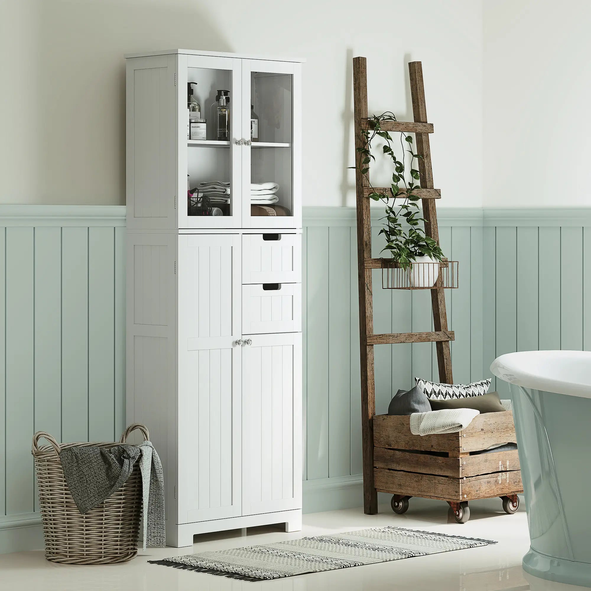Tall Bathroom Storage Cabinet, Adjustable Shelves, White Bathroom Cabinets at Gallery Canada