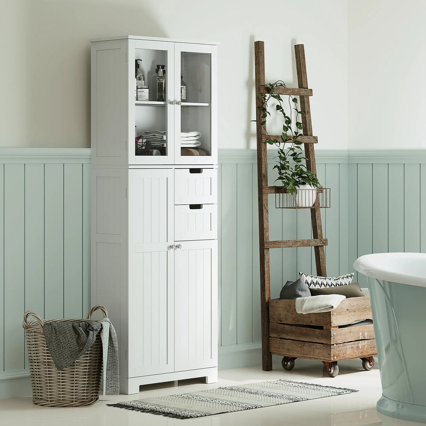 Tall Bathroom Storage Cabinet, Adjustable Shelves, White Bathroom Cabinets at Gallery Canada