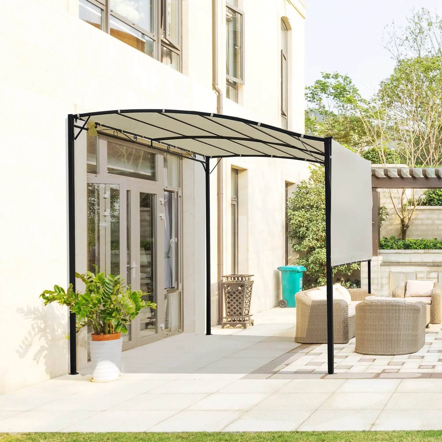 10x8ft Metal Gazebo, Extendable Awning, Outdoor Shelter, Cream White Pergolas at Gallery Canada