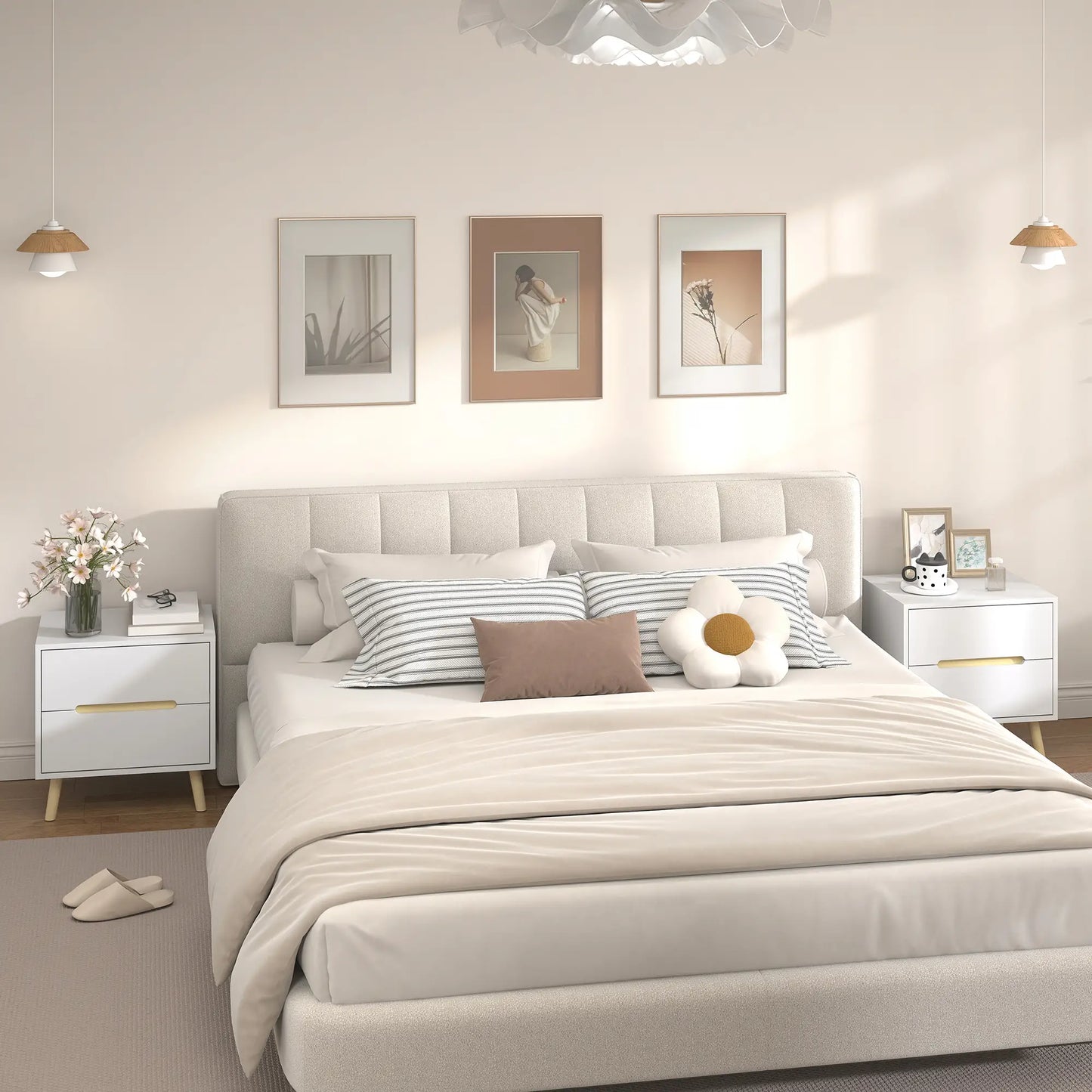 Modern Nightstands Set Of 2, 2 Drawers, Solid Wood Legs, White Bedside Tables at Gallery Canada