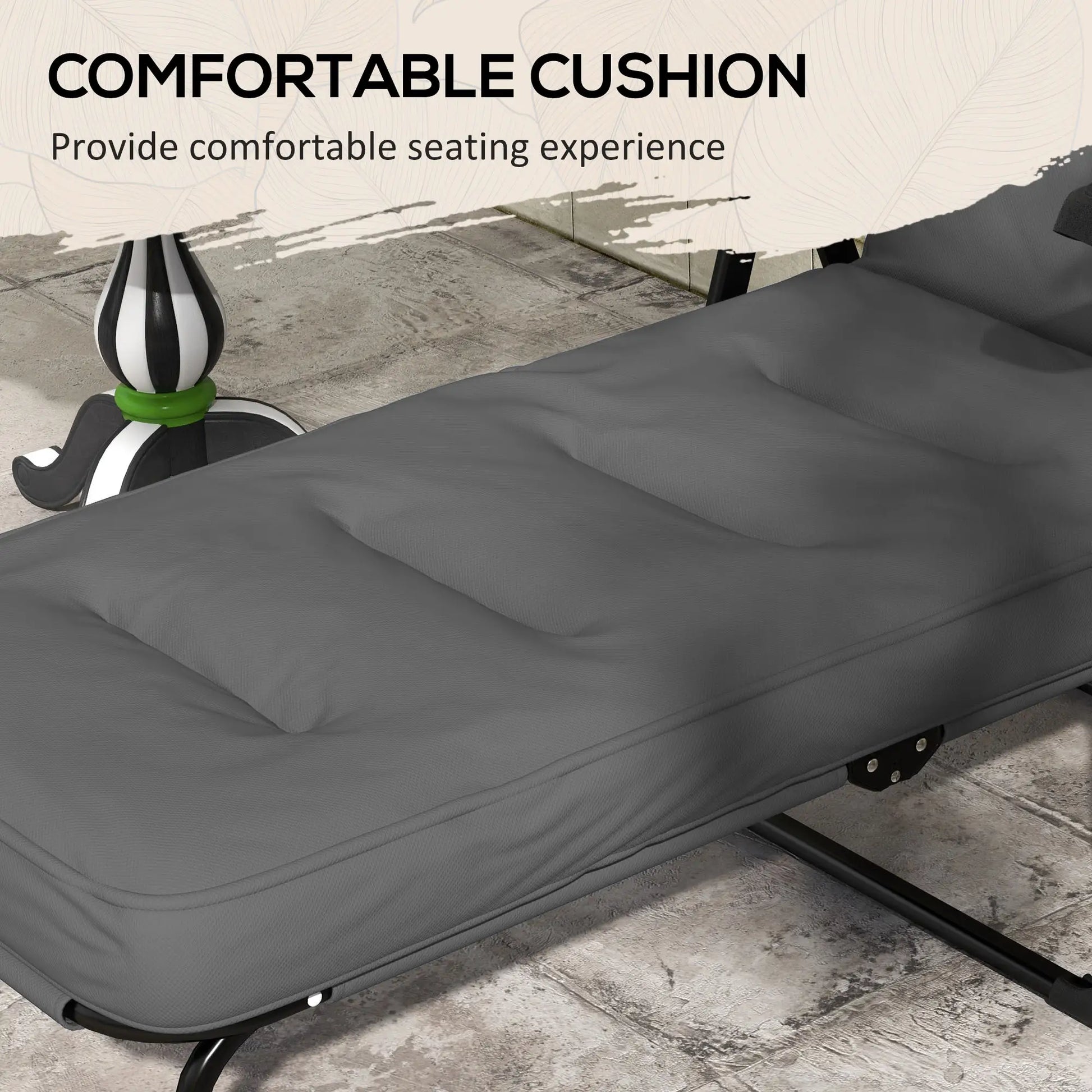 Outdoor Lounge Chair with Padded Cushion, Folding Reclining, Light Grey Lounger Chairs at Gallery Canada