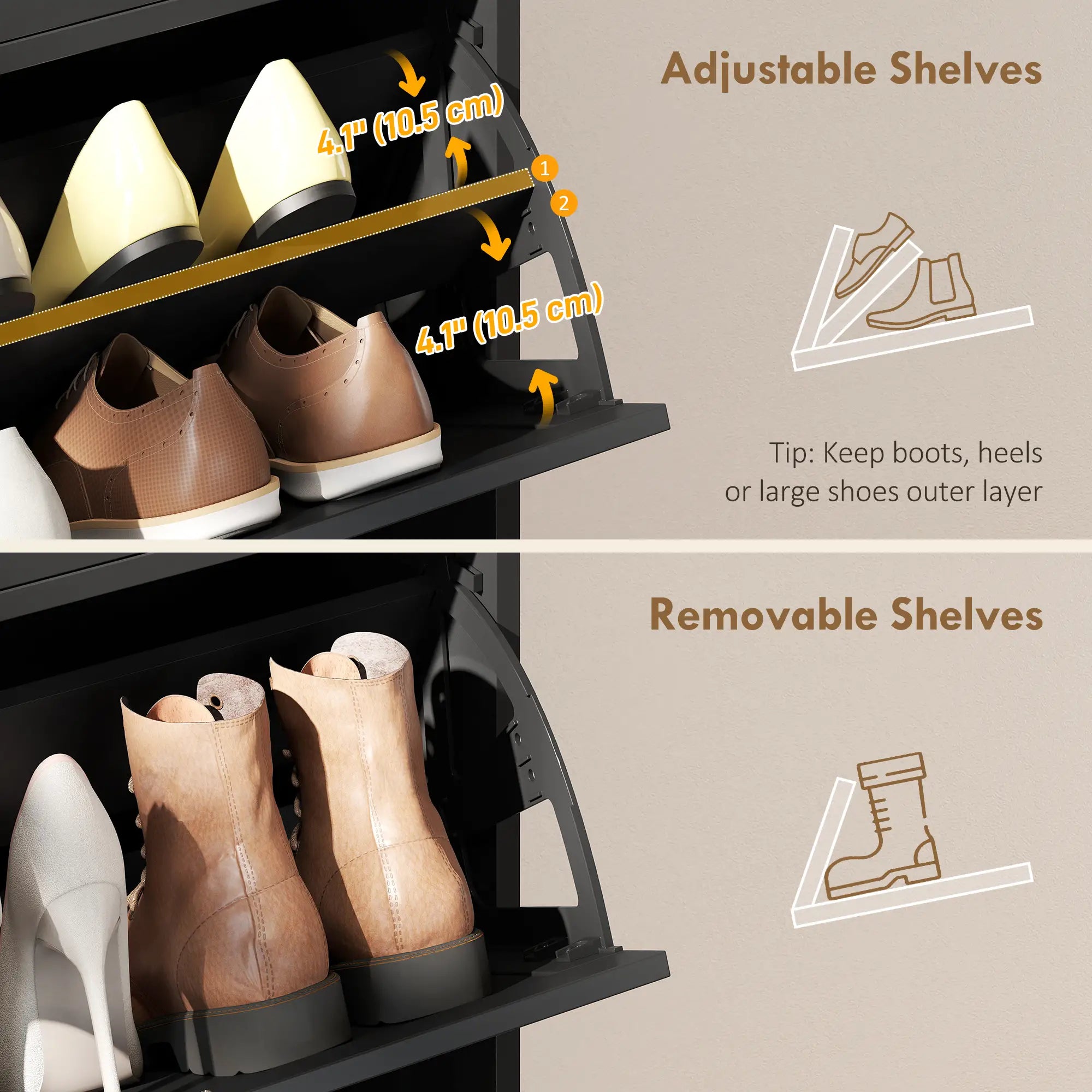 Shoe Cabinet With 2 Large Flip Drawers, Farmhouse Narrow, Black Shoe Storage Cabinets & Racks at Gallery Canada