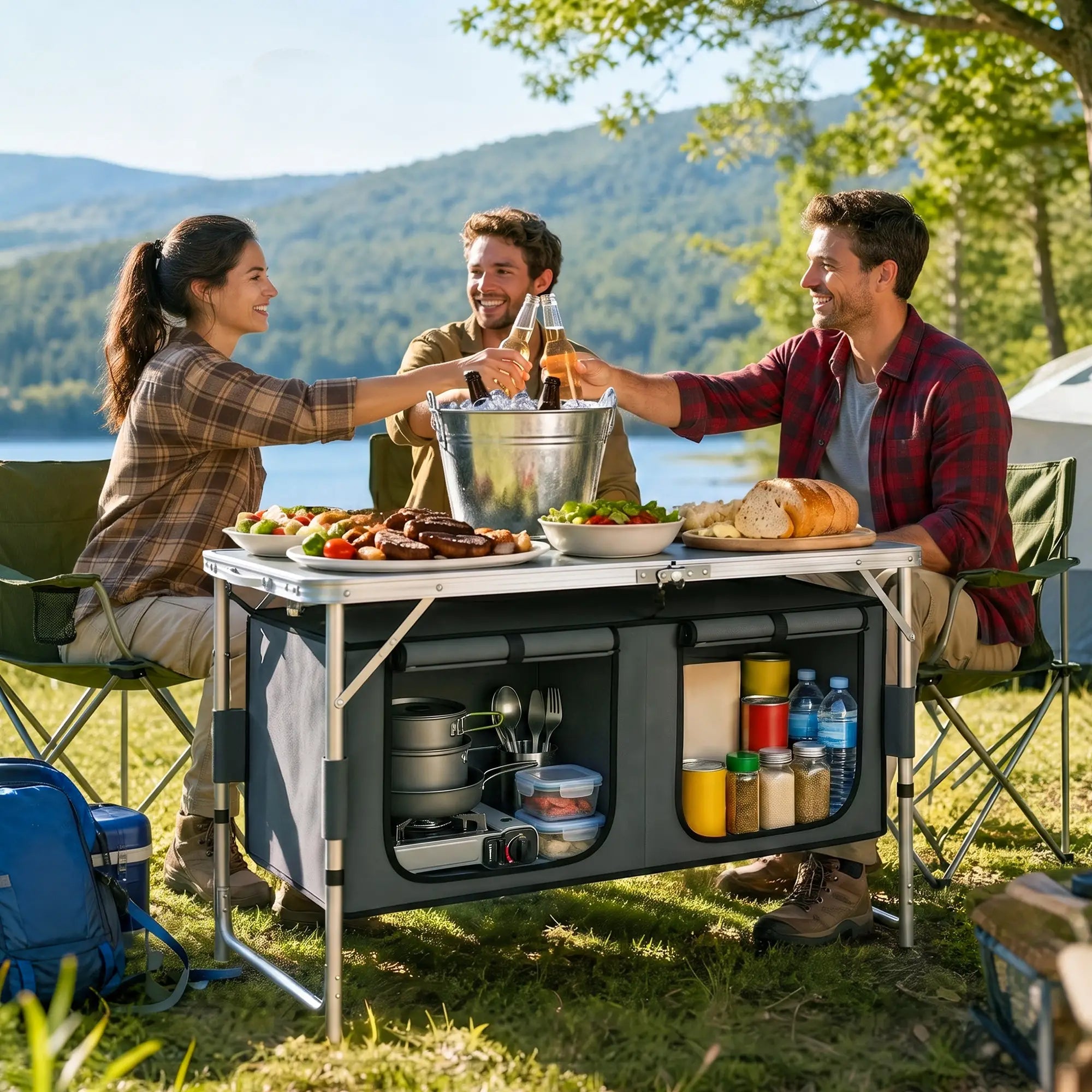Aluminum Folding Picnic Table, Height Adjustable, Storage BBQ Camping Picnic Tables & Camping Chairs at Gallery Canada