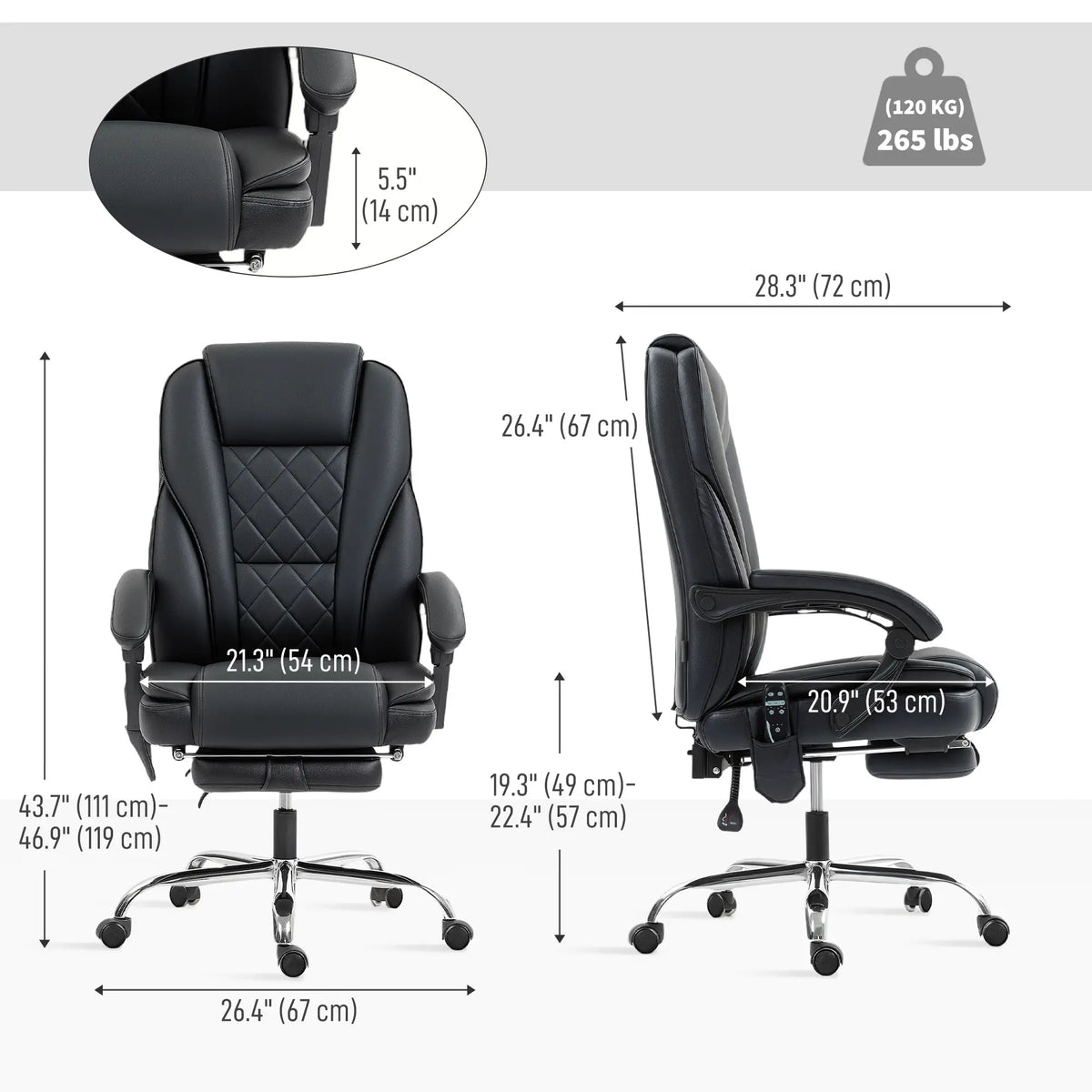 Massage Office Chair, Reclining Computer Chair, Adjustable Height, Footrest, Black Massage Chairs at Gallery Canada
