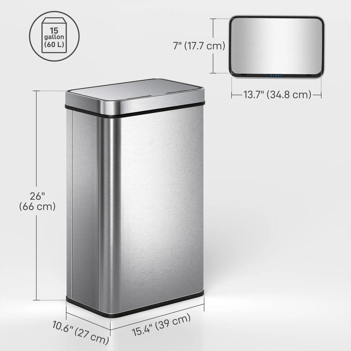 15.9 Gallon Sensor Can, Automatic Garbage Can, Stainless Steel, Silver Household Supplies at Gallery Canada