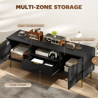 Modern TV Console, 50 Inch, With RGB LED Lights, Soft Close Doors, Black TV Stands at Gallery Canada