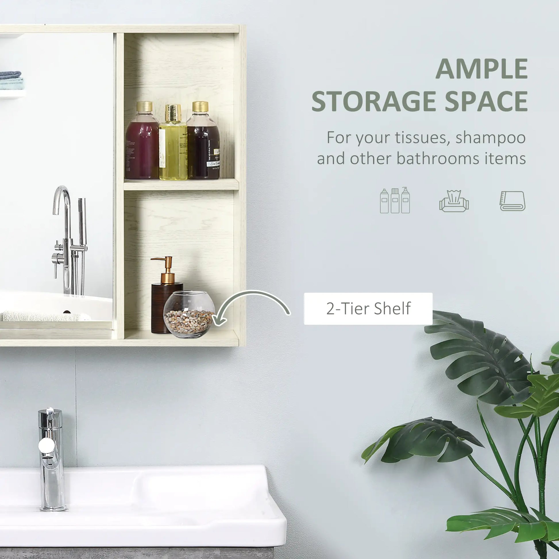 31.5 Inch x 25.5 Inch Medicine Cabinet, Mirror, 2-Tier Shelf, White Mirror Medicine Cabinets at Gallery Canada