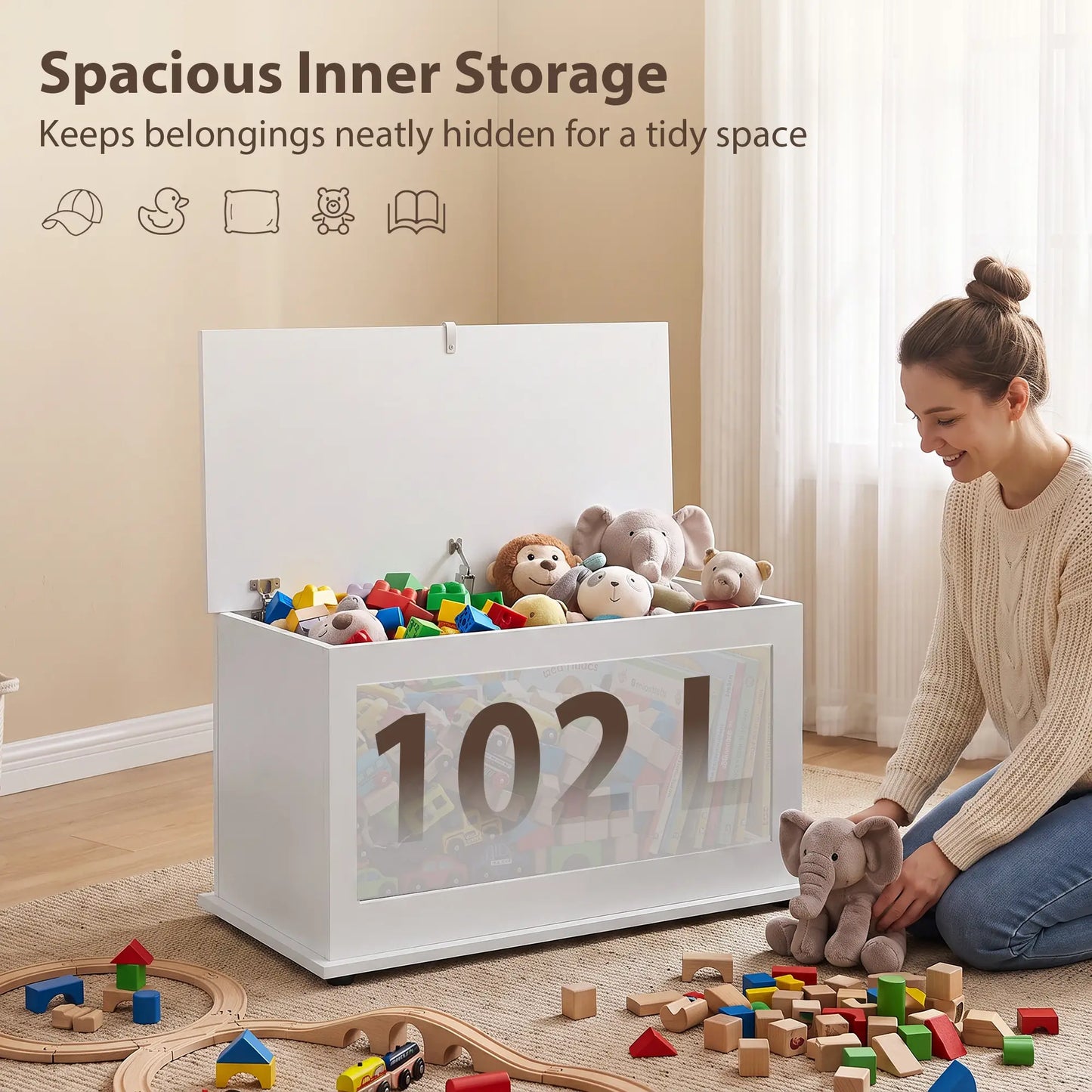 Coffre de rangement avec dessus relevable "31.5", blanc