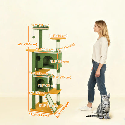63" Cat Tree, Multi-Level Tower, Scratching Posts, Condos, Bed, Green Multi-Level Cat Towers at Gallery Canada