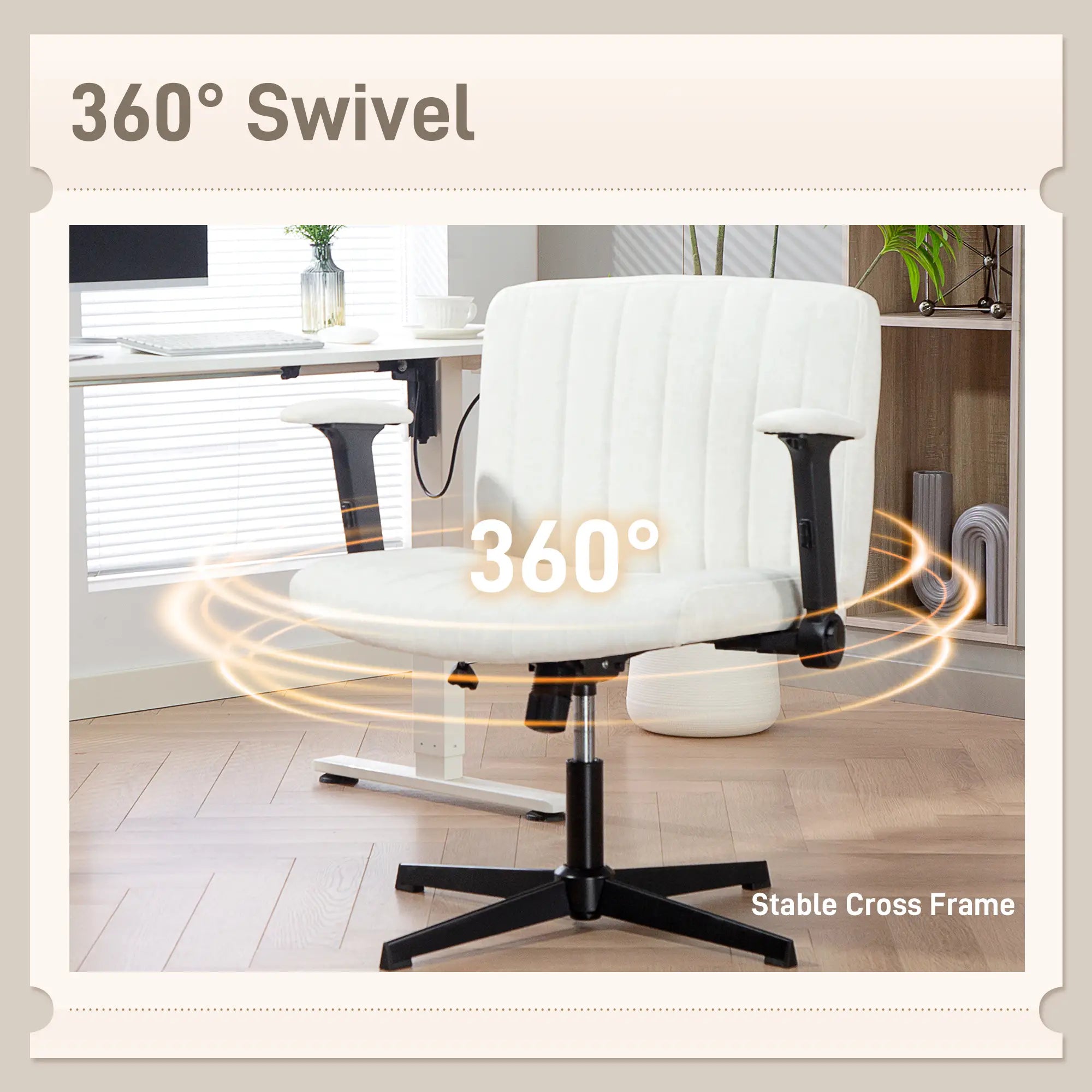 Criss Cross Chair, Flip-Up Armrests, Adjustable Height, Tilting, No Wheels, Beige Task Chairs at Gallery Canada
