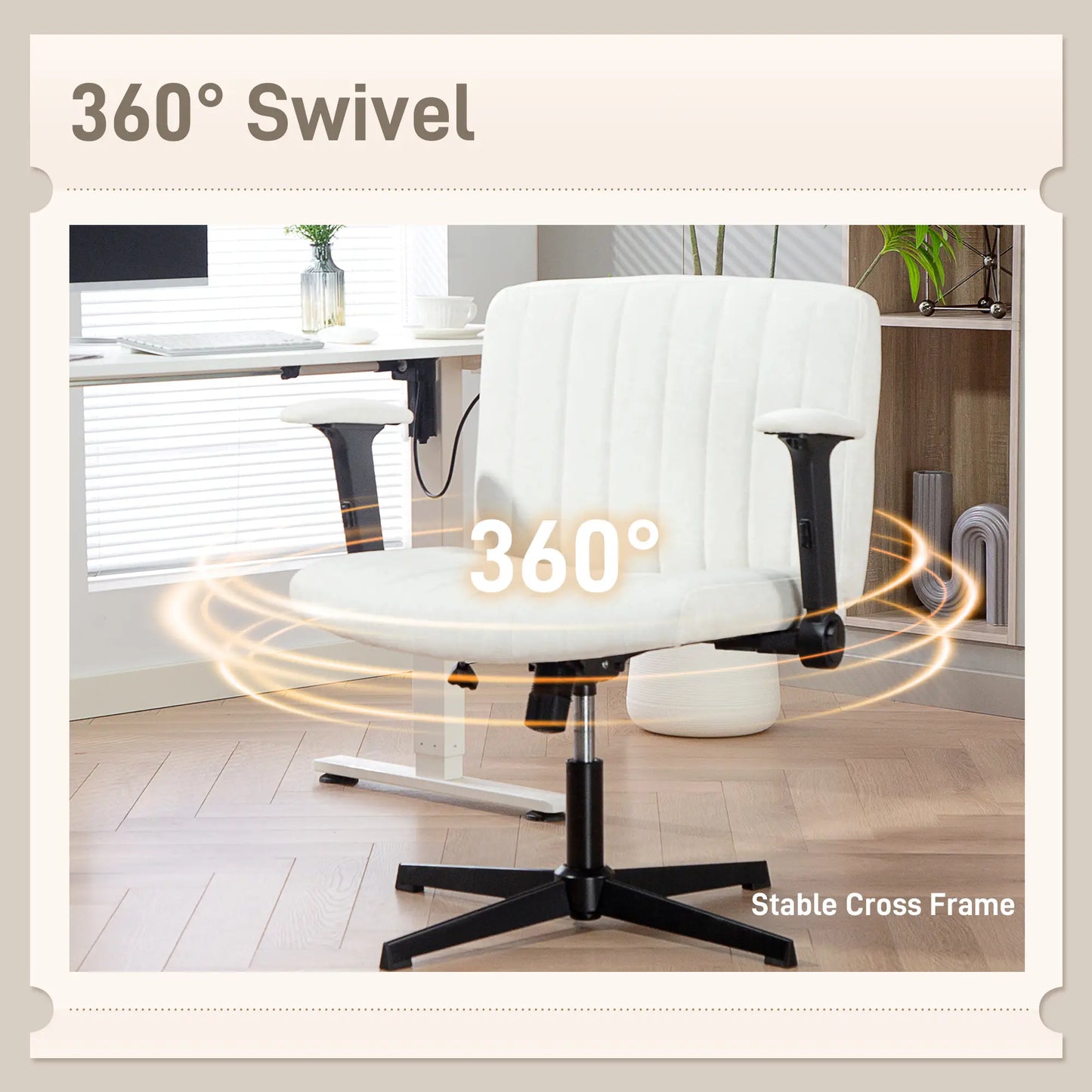 Criss Cross Chair, Flip-Up Armrests, Adjustable Height, Tilting, No Wheels, Beige Task Chairs at Gallery Canada
