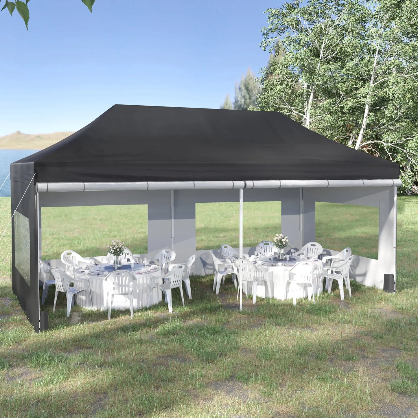 20' x 10' Folding Canopy Tent, Sidewalls, Windows, Black Pop Up Canopies at Gallery Canada