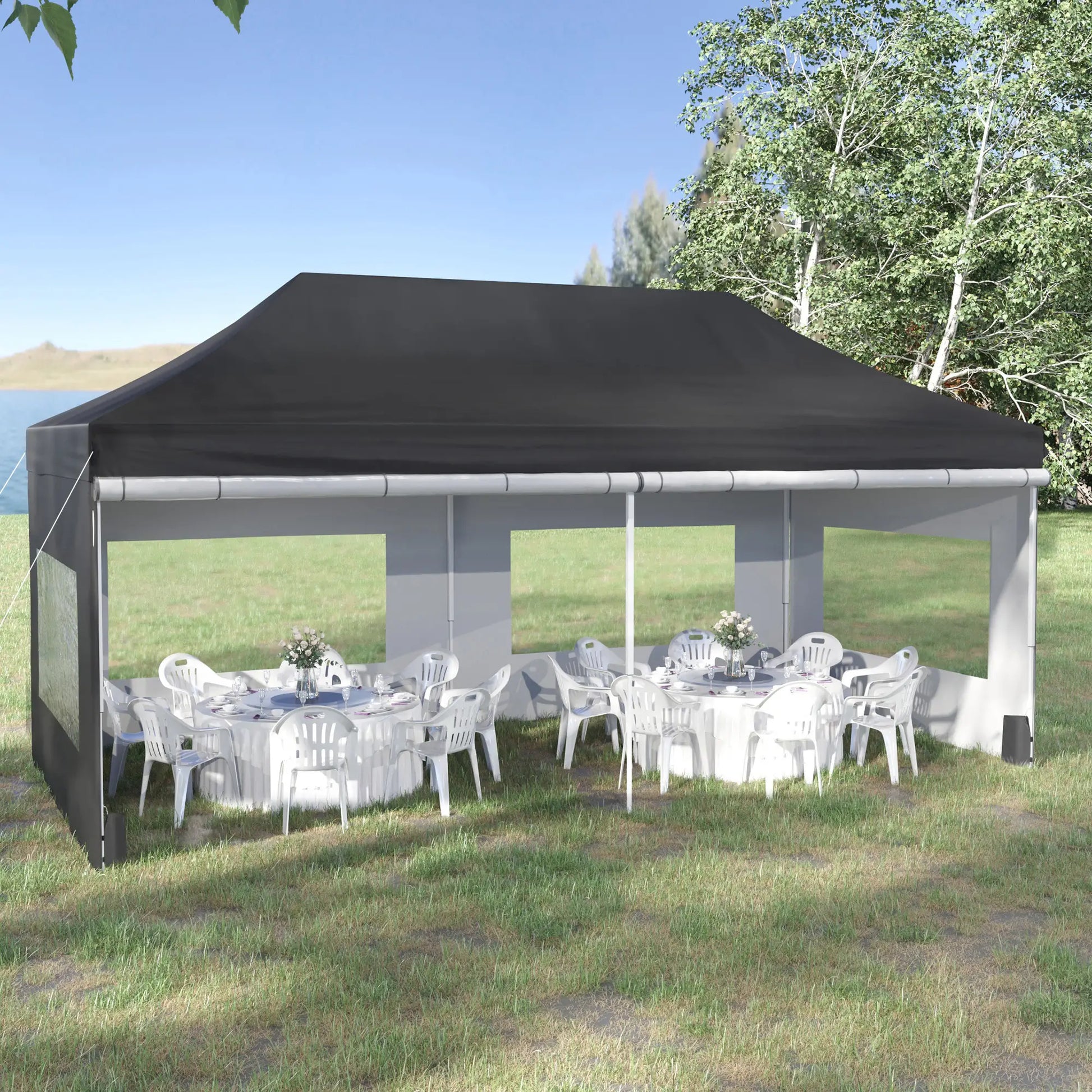 20' x 10' Folding Canopy Tent, Sidewalls, Windows, Black Pop Up Canopies at Gallery Canada
