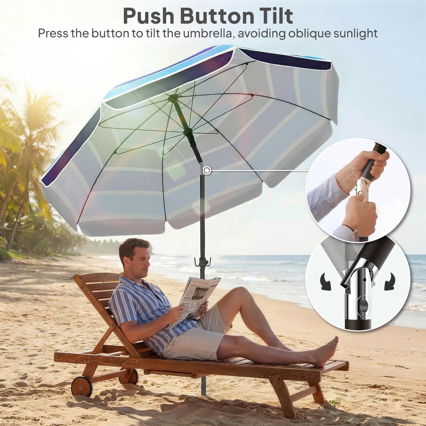 Adjustable Tilt Beach Umbrella, 78" Multicolor, Foldable Table Cup Holder, Multicolor Beach Umbrellas at Gallery Canada