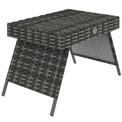 Outdoor Rattan Foldable End Table, Metal Frame Patio Side Table, Grey Patio Side Tables Mixed Grey at Gallery Canada