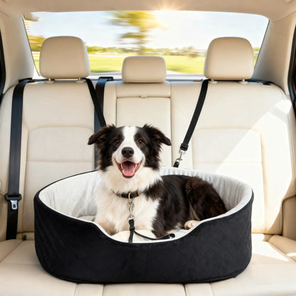 Dog Car Seat for Small Medium Pets, Detachable Washable Pet Bed with Cushion and Safety Belt, Black Elevated Dog Beds at Gallery Canada