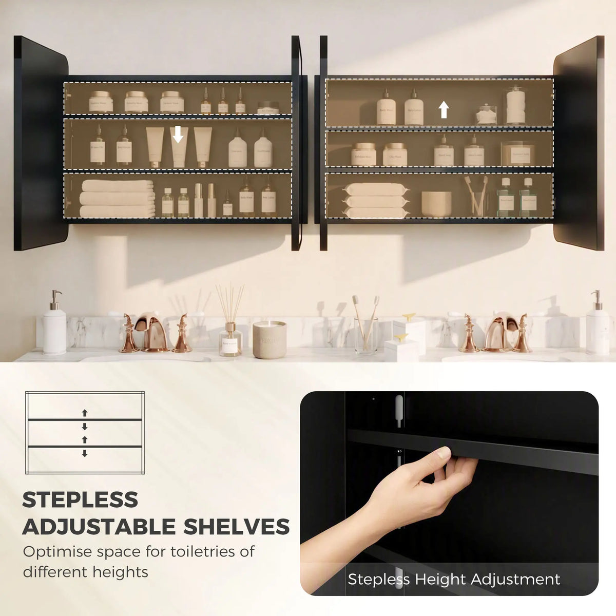 30 x 24 Inch Bathroom Medicine Cabinet, Mirror, Shelves, Black