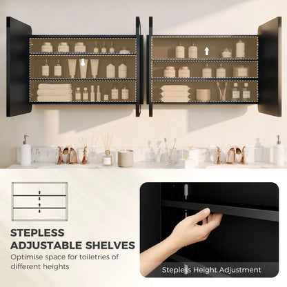 30 x 24 Inch Bathroom Medicine Cabinet, Mirror, Shelves, Black