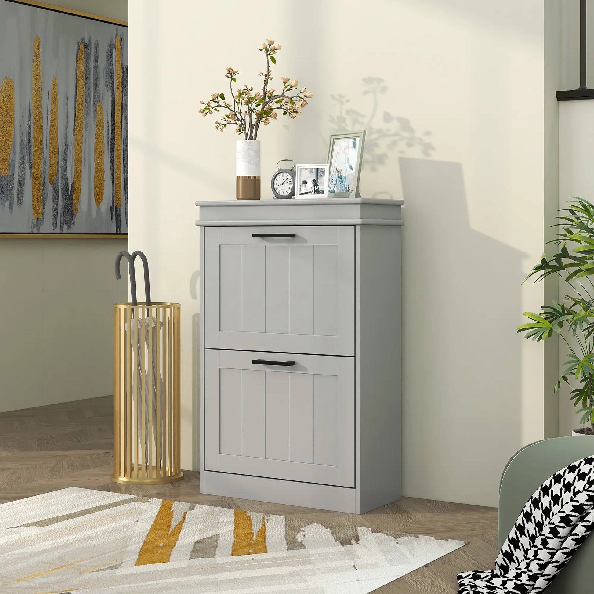 Shoe Storage Cabinet, 2 Flip Drawers, Adjustable Shelves, 10 Pairs, Grey Shoe Storage Cabinets & Racks at Gallery Canada