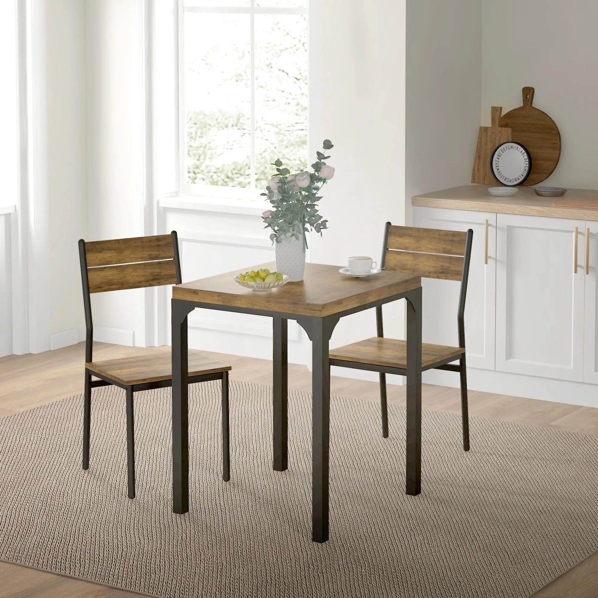 Dining Table Set for 2, 3 Piece Kitchen Table and Chairs, Rustic Brown, Brown Dining Table Sets at Gallery Canada