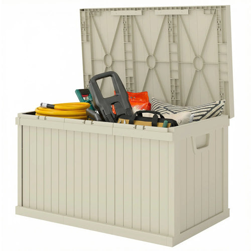70 Gallon Resin Deck Box, Waterproof Outdoor Storage Container