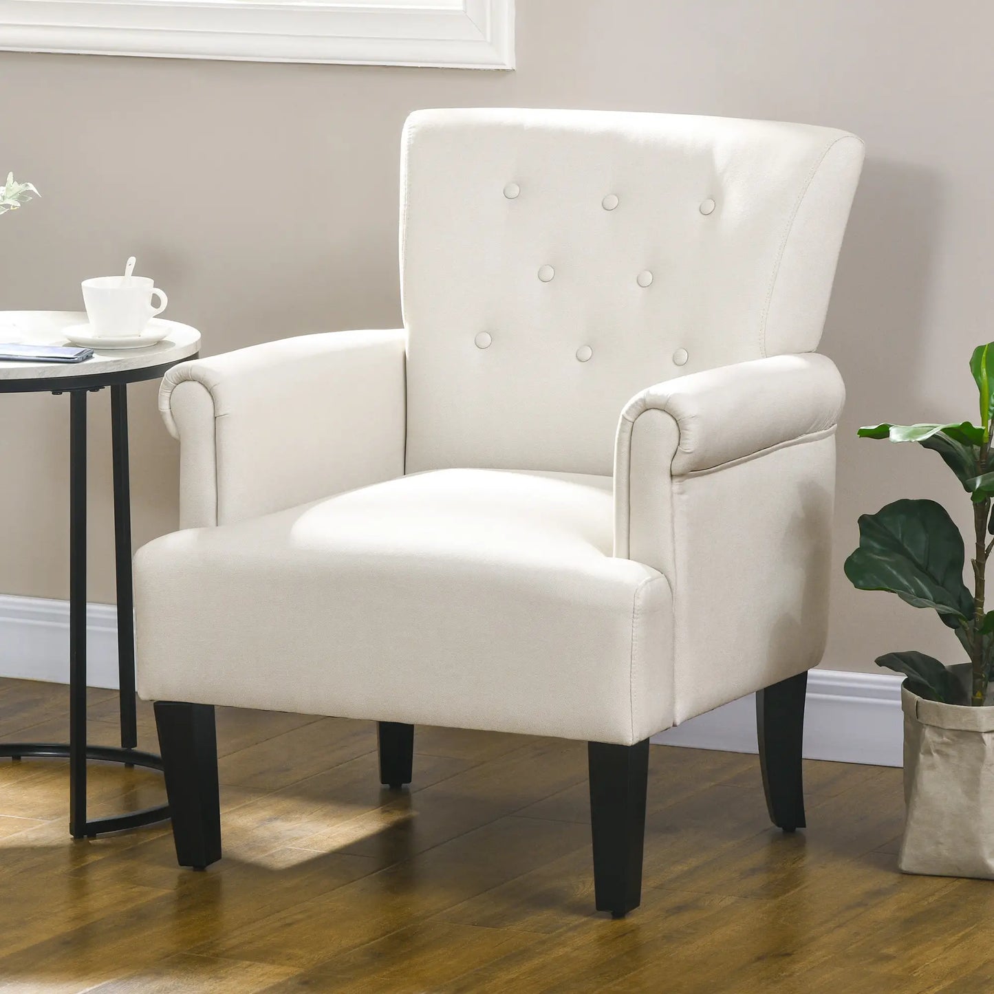 Fabric Accent Armchair, Modern Living Room Chair, Wood Legs, Cream White Accent Chairs at Gallery Canada