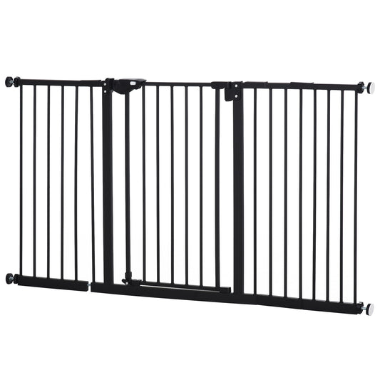 30 Inch Tall Pet Gate with Door Dog Gate and Barrier Indoor for Stairs Includes 7", 8", 12" Extensions Kit, Pressure-Mounted Safety Gate, Black at Gallery Canada