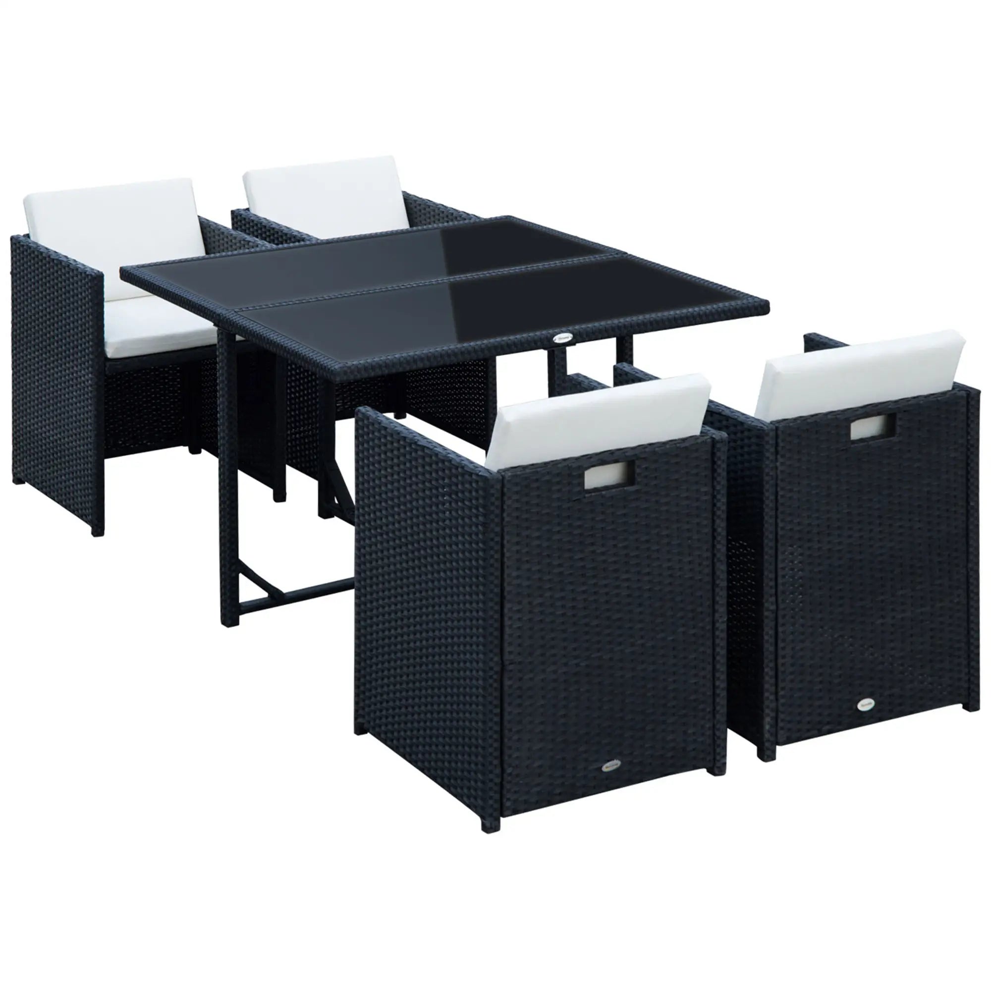 5-Piece Wicker Patio Dining Set, Removable Cushions, Glass Table, Cream Outdoor Dining Sets at Gallery Canada