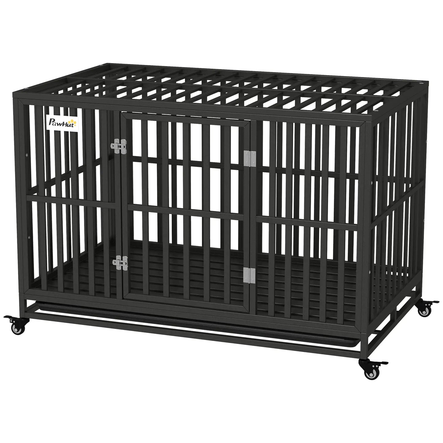 49" Heavy Duty Steel Dog Crate, Kennel with Wheels, Black Houses, Kennels & Pens Black at Gallery Canada