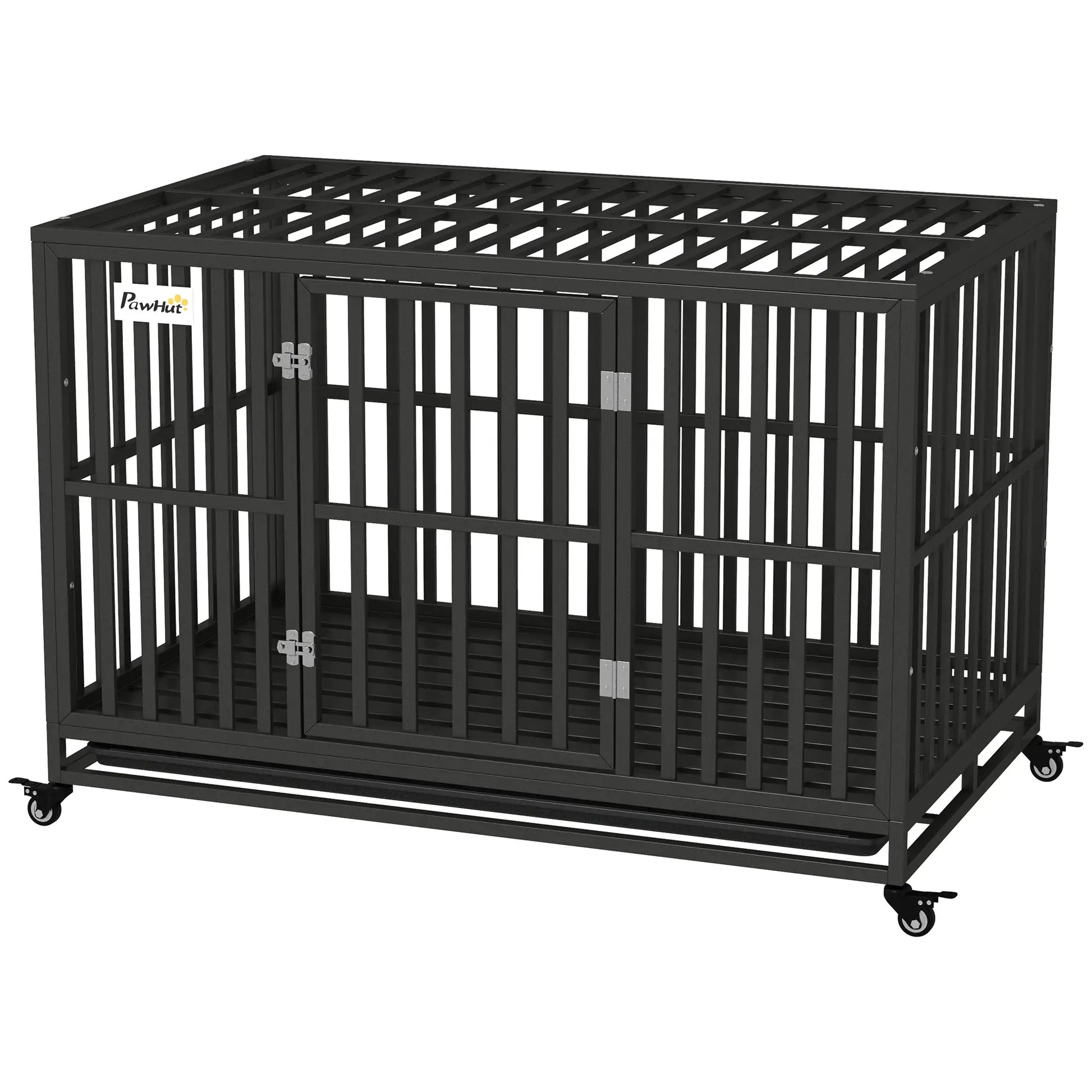 49" Heavy Duty Steel Dog Crate, Kennel with Wheels, Black Houses, Kennels & Pens Black at Gallery Canada