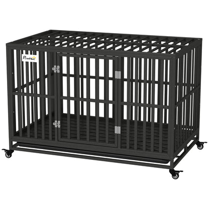 49" Heavy Duty Steel Dog Crate, Kennel with Wheels, Black Houses, Kennels & Pens Black at Gallery Canada