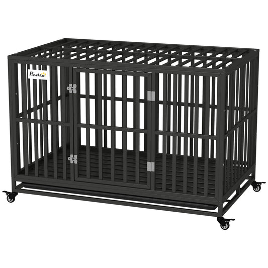 49" Heavy Duty Steel Dog Crate, Kennel with Wheels, Black Houses, Kennels & Pens Black at Gallery Canada