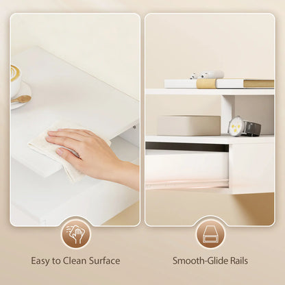 Floating Nightstand Set of 2, Wall Mounted with Drawer, White Bedside Tables at Gallery Canada